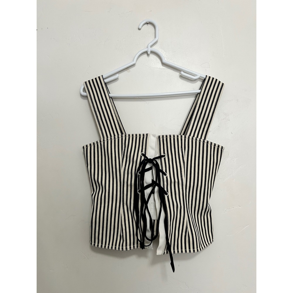 Philosophy di Lorenzo Serafini Striped Lace Up Corset Top Black White USA 6